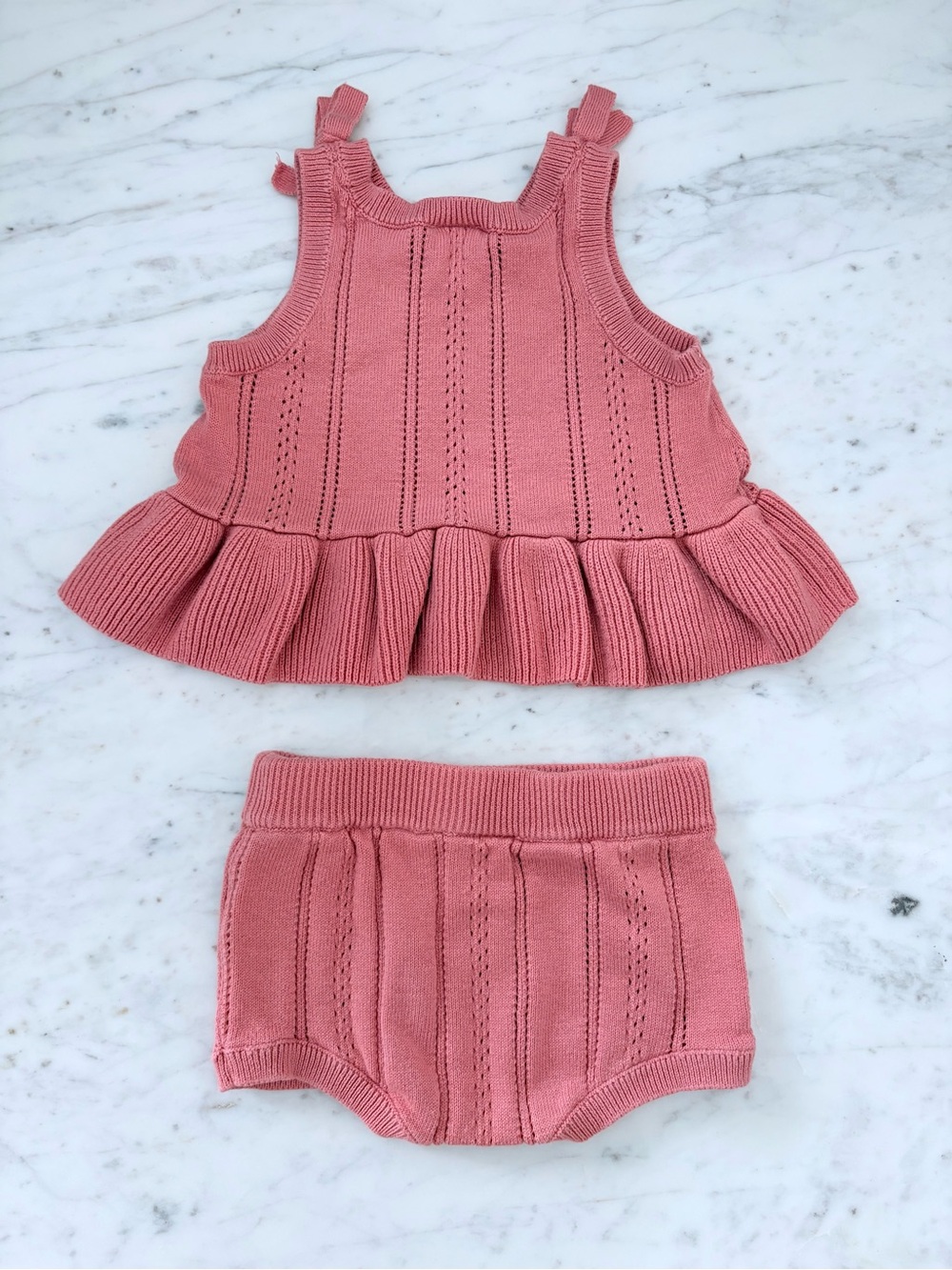 Pink Knit Ruffle Tank & Bloomers Set- 6 months